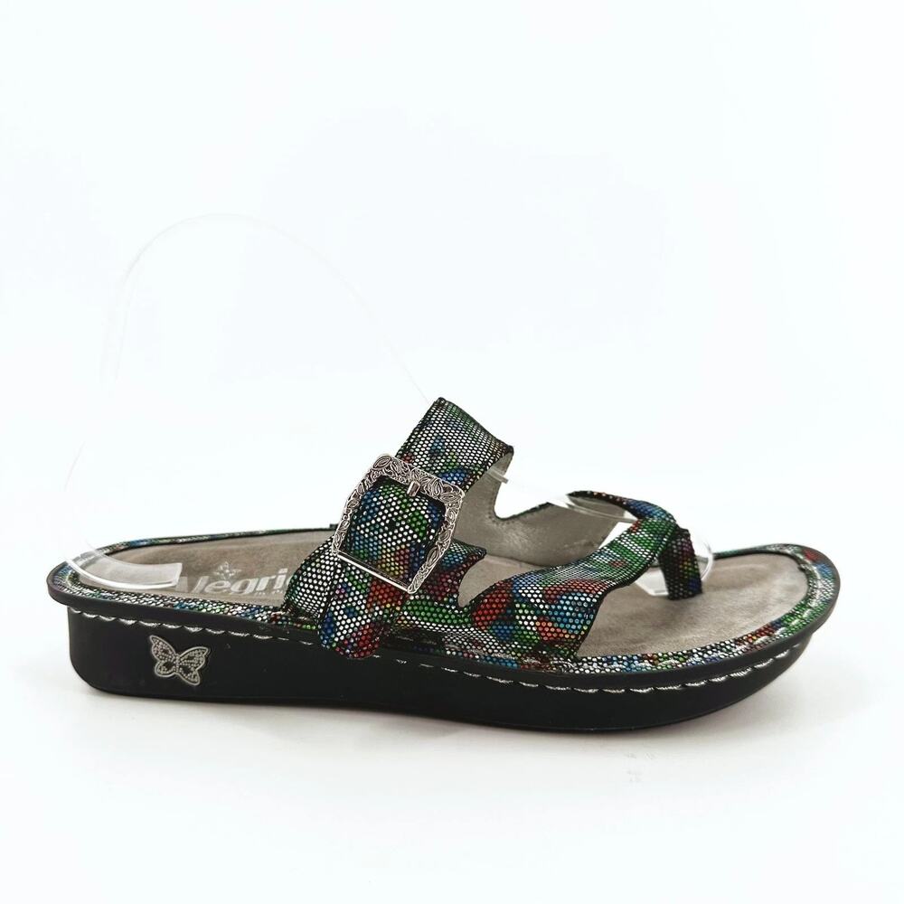 Alegria Womens Valentina Leather Sandal Size 38/US 8 Metallic Rainbow Comfort